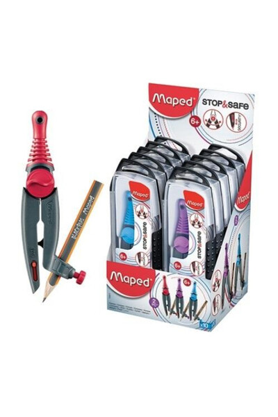 Maped Compas Cyrkiel Stop&Safe multicolor cu creion si protectie automata 18x...