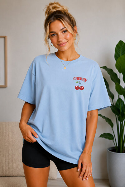 FECCY Premium Cherry Unisex Oversize Women's T-Shirt Cotton Oversize T-Shirt