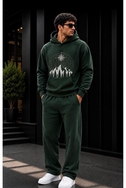 TREND EMMODA Men's Premium Printed Hooded Sweatshirt Regular Cut Tracksuit Set