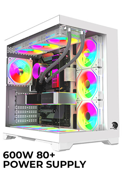 GAMELİNE Robust 600W 80+ PSU 7x RGB Gaming Bilgisayar Kasası Beyaz