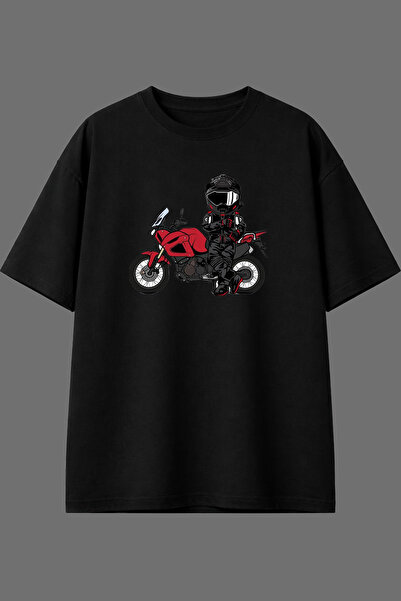 VSRN Lying down Biker Design Pre-Printed Black Oversize T-Shirt