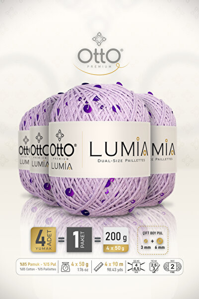 Otto لوميا - خيط ترتر أرجواني (9432) - عبوة من 4 قطع × 90 متر/50 جرام - قطن، ...