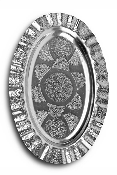 Binbir Trend 30 cm Dalgalı Kenarlı Oval Krom Çelik İskender ve Servis Tabağı – Otantik İşlemeli