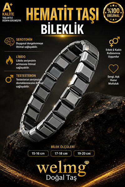 welmg Hematite Stone Bracelet - Natural Stone Bracelet - Does Not Lose Color ...