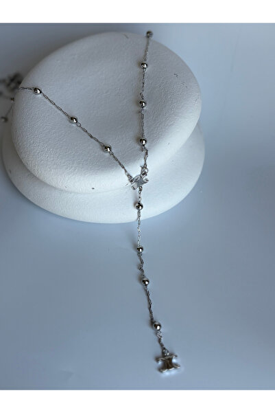 BHR AKSESUAR Silver Color Y Necklace