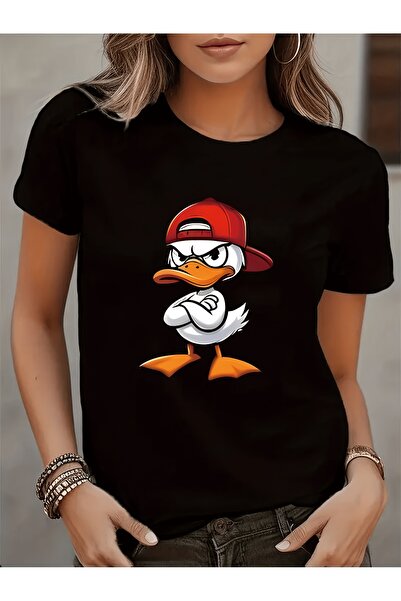 En22 Women's Print Short-Sleeve T-Shirt - Semi-Sheer Round Neck Suitable Spri...