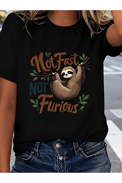 12 HERTZ Sloth Print Short Sleeve T-Shirt, Casual Round Neck Top for Spring S...