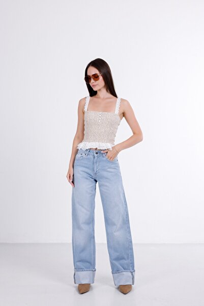 i8 Denim بنطلون جينز واسع الساق بطبقات متعددة
