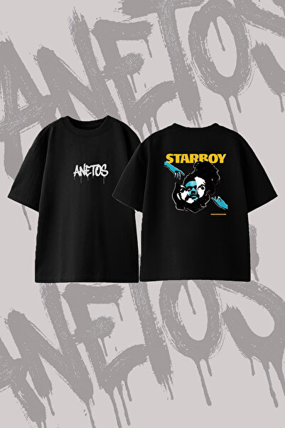 Anetos تي شيرت The Weeknd Starboy ذو تصميم مطبوع من الخلف مصنوع من القطن بالل...