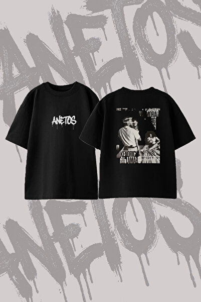 Anetos Kendrick Lamar_18 Design Back Printed Cotton Black Oversize T-Shirt