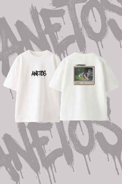 Anetos Sza Ctrl Design Back Printed Cotton White Oversize T-Shirt