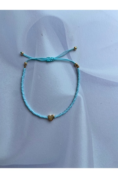 Burçin Örbük Accessory Turkuaz Kalp Detaylı Ayarlanabilir Kum Boncuk Bileklik