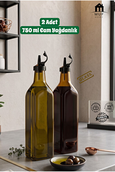 MUF HOME Sippy-Free Glass Oil Dispenser Set of 2 750 ml - Vinegar Bottle Bpa-...