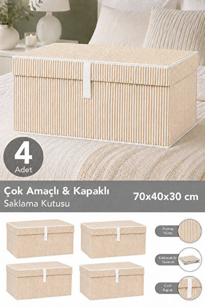Meleni Home Set of 4 Mega Plus Hurç - Multi-Purpose Storage Box with Lid, 70x...