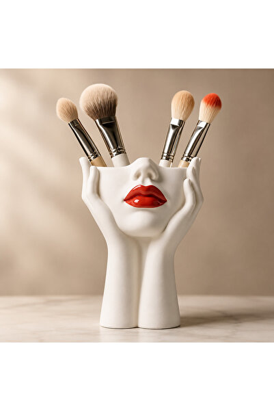 MYE TEKNOLOJİ Makeup Brush Organizer with Face Figure – Decorative Brush Hold...