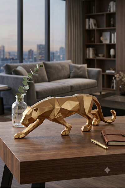 Hanlar Home Geometrik Altın Jaguar Figürlü Dekoratif Biblo |