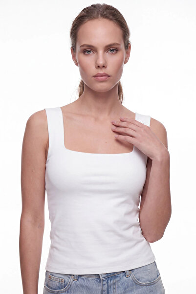 cemo Women's Square Neck Thick Strap Fit Crop Tank Top