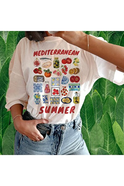 Grafftee Clothing Μεσογειακό Καλοκαιρινό Τυπωμένο Unisex Oversize T-Shirt