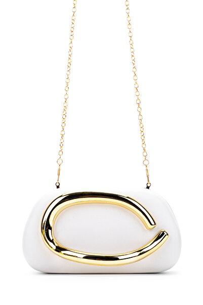 minebag Gold Ring Detailed Faux Leather Women's Evening Dress Bag Sydney White