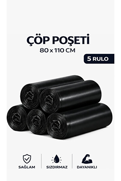 Kaya Ambalaj Garbage Bag 80X110 Jumbo Size 5 Rolls 50 Pieces Thick Black Garb...