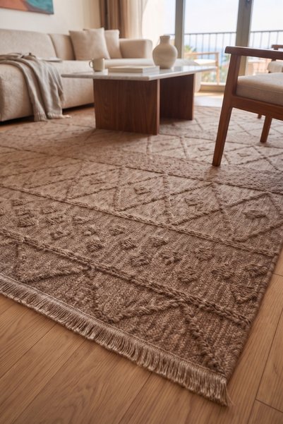 Anatolian Carpet Store Sisal Dokuma Hav Vermez, Leke Tutmaz, Robot Süpürgeye Uygun Modern Kahve Halı