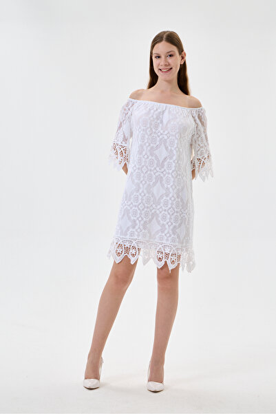 della moor White Italian Elastic Madonna Collar Lace Laced Lined Short Dress ...