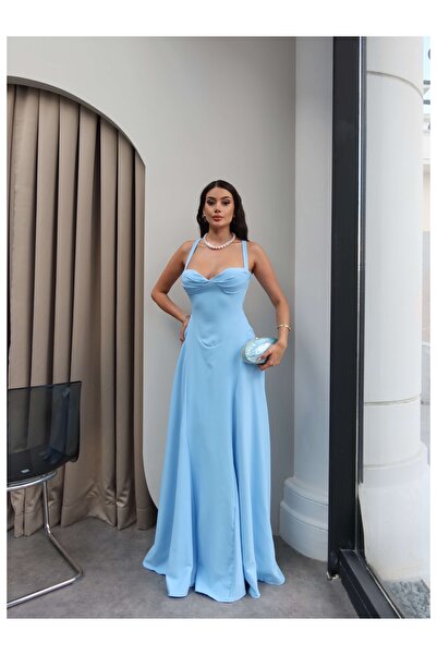 ESRAHELVACI Molded Collar Cross-Strapped Long Dress
