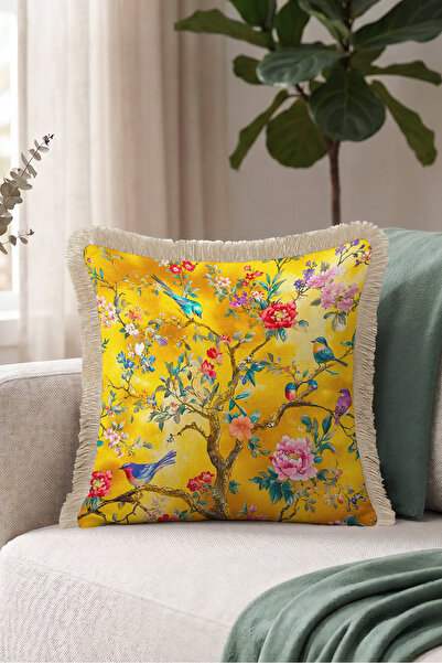 Evimde Bambaşka غطاء وسادة مزين بالشراشيب من Exotic Bird Flower Garden - غطاء...