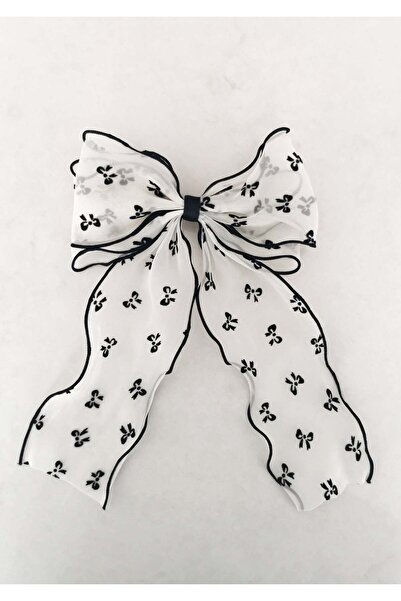 Halley Concept Vintage White Bow Patterned Organza Bow with Automatic Buckle ...