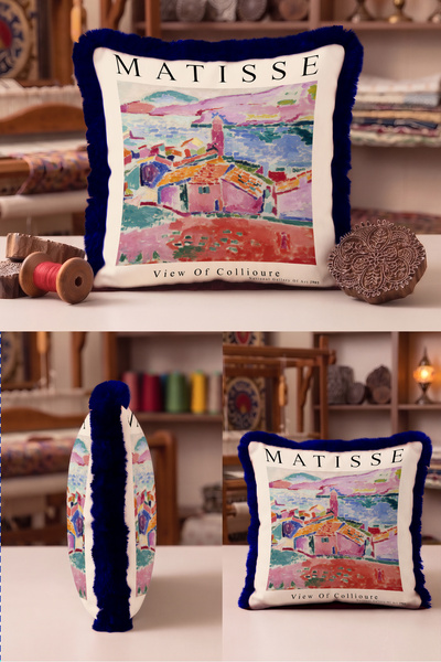Evimde Bambaşka Artistic Landscape Abstract Fringed Pillowcase - Painterly Cr...