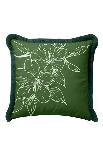 Evimde Bambaşka Premium Tropical Floral Fringe Pillowcase - Botanical Bohemia...
