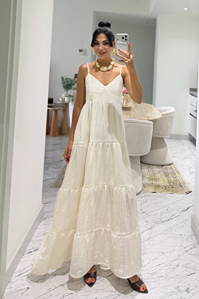 Seda Yalçın Atelier Lissa Ekru Askılı Kruvaze Elbise