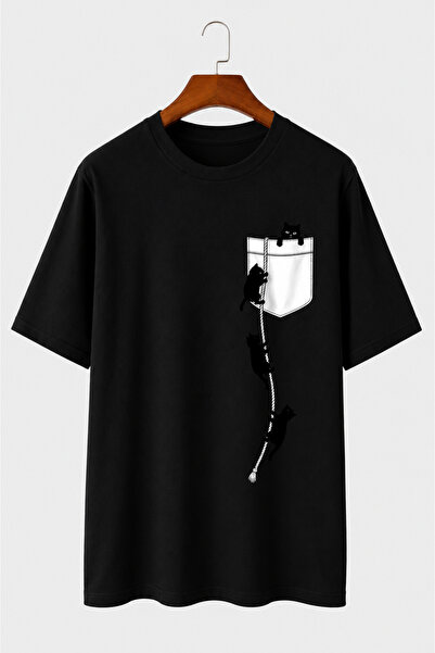 VODEXA Unisex Oversize T-Shirt με στάμπα γάτες, 100% βαμβακερό μπλουζάκι, άνε...