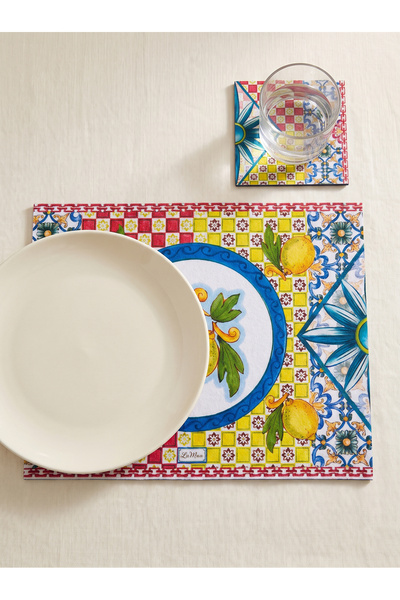 LAMUA HOME Limoncello Limon Desenli 2’li Amerikan Servis ve 2’li Bardak Altlı...