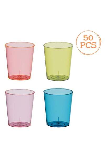 AVA Top Bottom Set of 50 Reusable Plastic Shot Glasses, 60 ml, 4 Intense Colo...