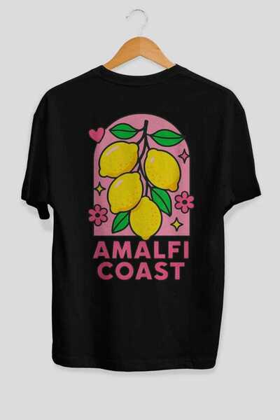 Ankhises Amalfi Coast crna oversize majica sa leđnim printom, unisex, 100% pa...