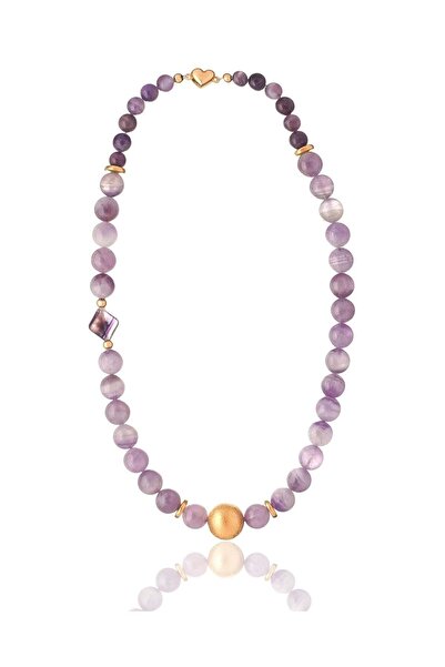 THE GEM STORIES JEWELRY Κολιέ με αμέθυστο και χρυσό στοιχείο