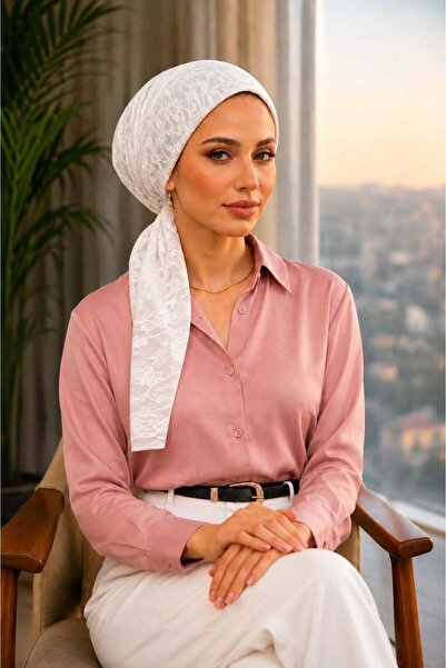 Aişe tesettür White Cordone Lace Scarf Bonnet