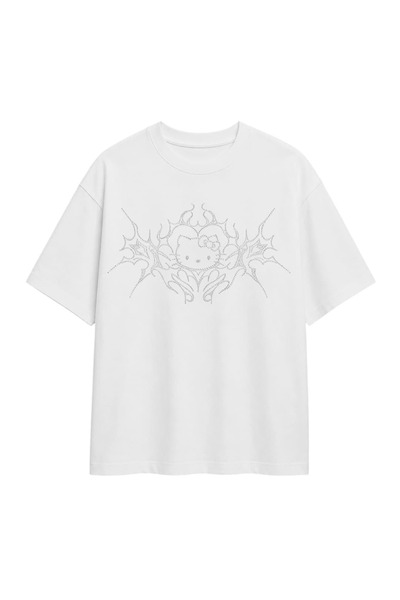 zaee Hello Kitty Tribal Taşlı Oversize Tişört