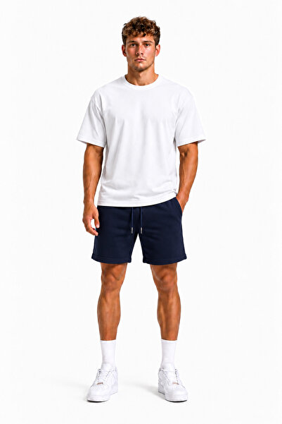 LUMİZA Men's Navy Blue Summer Sports Shorts with Cotton Pockets and Elastic, ...