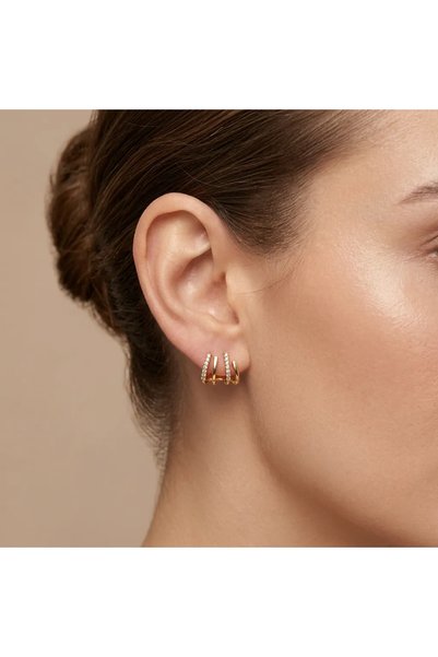 FASHION أقراط نسائية بتصميم متعدد الحلقات مرصعة بحجر الزركون باللون الذهبي