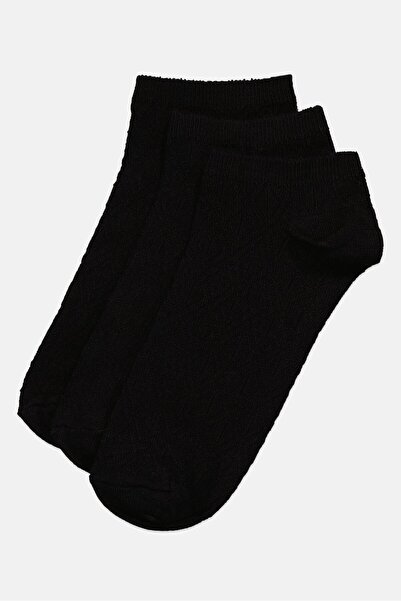 GREEN TREAT Women 3 Pair Textured Smooth Toe Seam Socks, Black