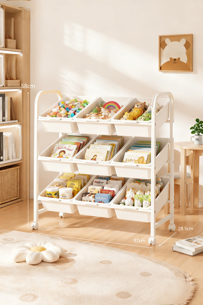 LDNQ Childrens Toy Storage Organizer with 9 Bins/12 Bins,Rolling Storage Cart...