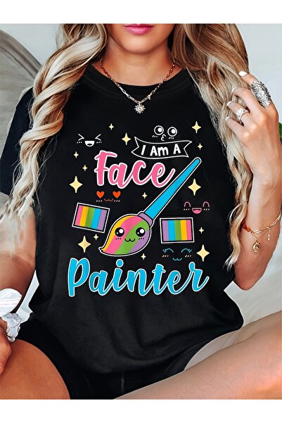 NOURAM Women's T-shirt, "I Am A Face Painter" with Colorful Paintbrush Star E...