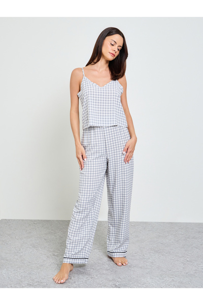 Take Two By Styli Grey Gingham Checked Cami And Pyjama Set