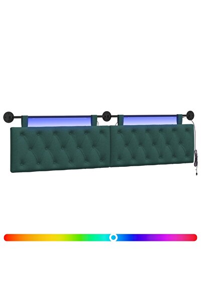 vidaxl Tăblie de pat suspendată Cu lumină LED Verde închis Țesătură