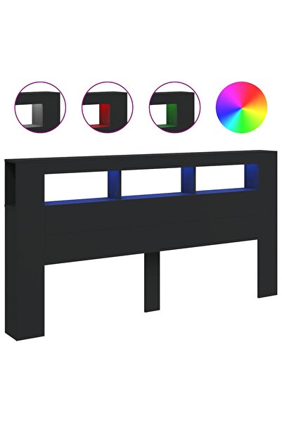 vidaxl Tăblie de pat cu LED, negru, 200x18,5x103,5 cm, lemn prelucrat