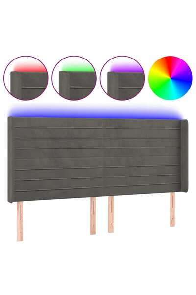 vidaxl Tăblie de pat cu LED, gri închis, 203x16x118/128 cm, catifea