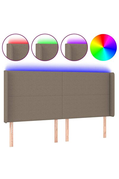 vidaxl Tăblie de pat cu LED, gri taupe, 183x16x118/128 cm, textil