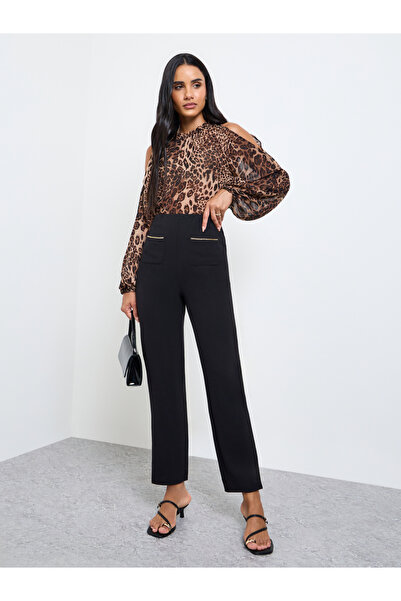Take Two By Styli Black Chain Pocket Detail Slim Fit Pants